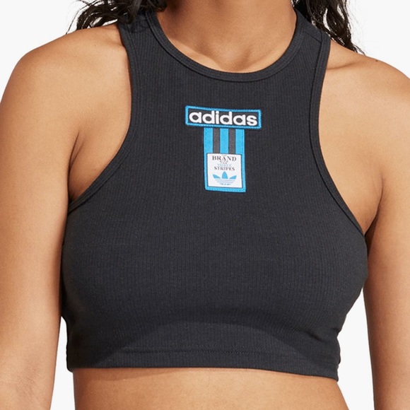adidas Tops - Adidas Black and Blue Logo Crop Racerback Top